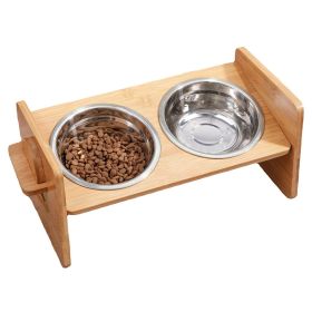 Bamboo Double Dog Raised Bowls 15ilt Elevated Dog Bowls with 4 Adjustable Heights 2 Stainless Steel Bowls Pet Feeder for Dogs Cats Rabbits