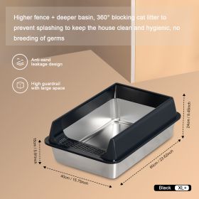Oversized Stainless Steel Litter Box, Semi-enclosed Splash-proof And Leak-proof Design, Removable Lid, Suitable For Big Cats, And More (Option: L15-Black)