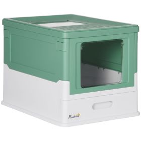 Fully Enclosed Cat Litter Box Portable Pet Toilet With Spoon Large Space (Color: Green)