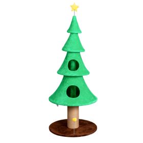 59in Large Tall Christmas Tree Cat Tower With 2 Cat Condos & Scratching Post, Soft Fleece Cat Tree With Teaser Toy & Sturdy Base & Built-in Openi (Color: Green)