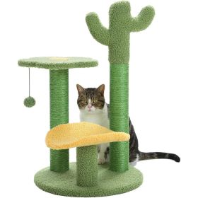 26 Inch Cactus Cat Tree With Bird's Eye View Flower Perch, Soft Cactus Top And Hanging Ball, Compact Vertical Structure For Indoor Cats (Option: 26inch green)