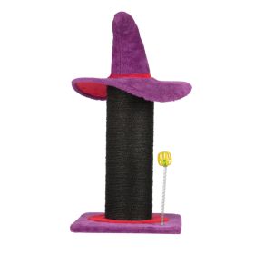 Wizard Hat Cat Scratching Post With Spring Ball Toy For Indoor Cats, Halloween Spooky Cat Scratcher, Purple (Color: Purple)
