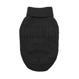 Combed Cotton Cable Knit Dog Sweater (Color: Jet Black, size: XX-Small)