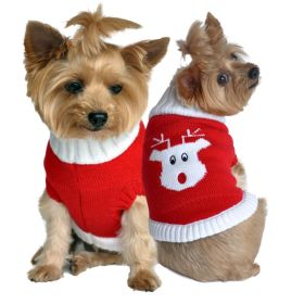 Combed Cotton Red Rudolph Holiday Dog Sweater (size: X-Large)