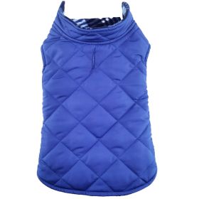 Reversible Fleece Lined Puffer Dog Coat (Color: Blue Plaid, size: X-Large)
