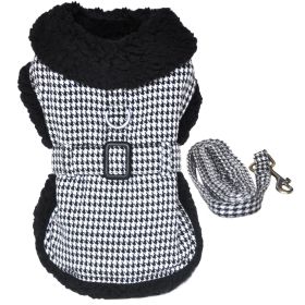 Black and White Classic Houndstooth Dog Harness Coat with Leash (size: large)