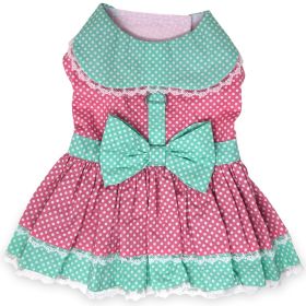 Polka Dot and Lace Dog Dress Set with Leash (Color: Pink and Teal, size: small)