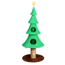 59in Large Tall Christmas Tree Cat Tower With 2 Cat Condos & Scratching Post, Soft Fleece Cat Tree With Teaser Toy & Sturdy Base & Built-in Openi (Color: Green)